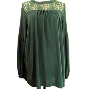 Suzanne Betro Hunter Green Tunic with Lace Size XL